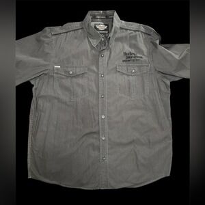 Harley-Davidson Mens Grey Black Patterned Button Up Shirt Logo Patch XL
